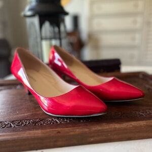 Red Faux Patent Leather Heels